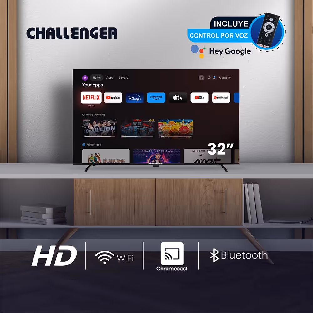 Televisor Challenger 32 Pulgadas HD LED Smart TV Google 32TG79TB