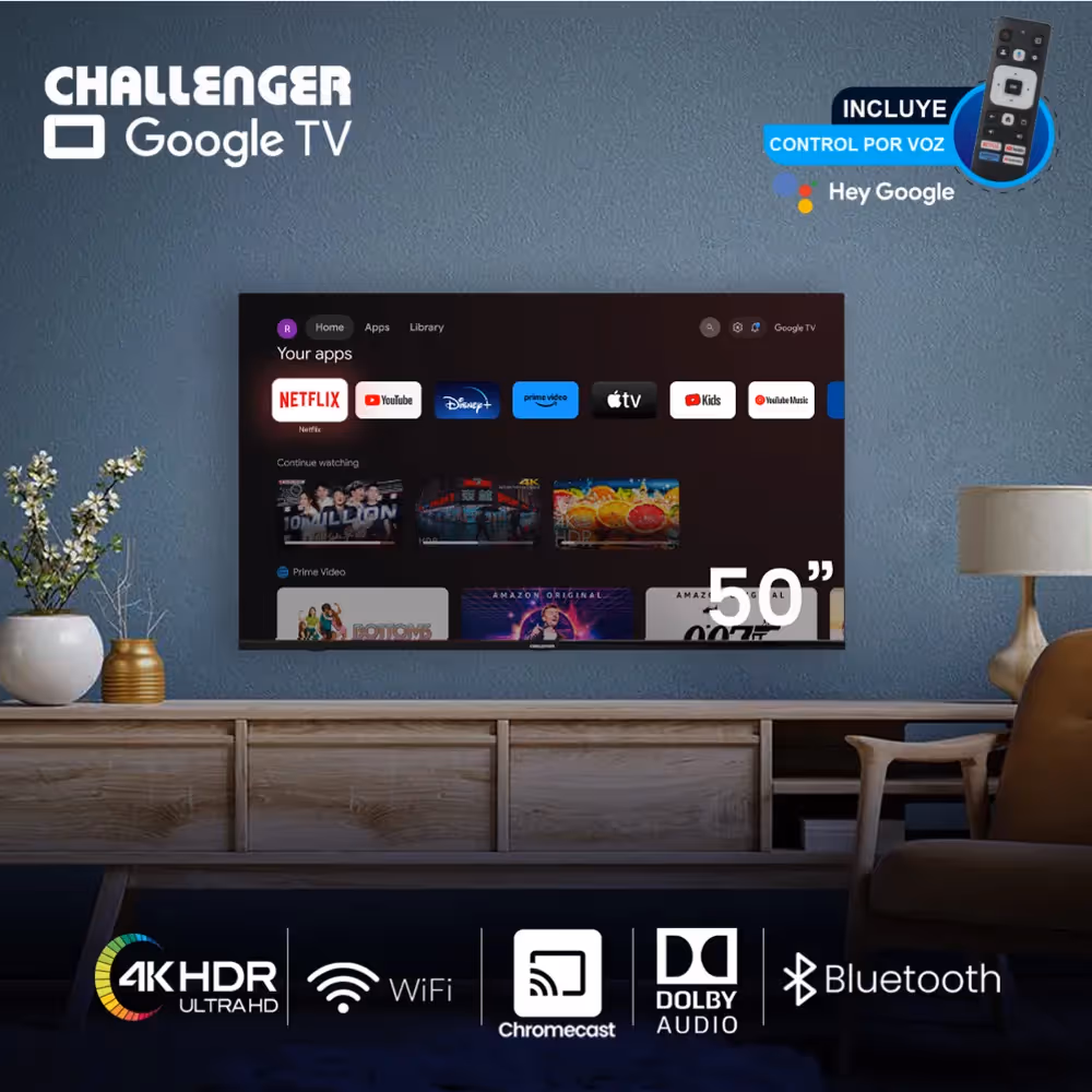 Televisor Challenger 50 Pulgadas 4K-UHD LED Smart TV Google 50KG85BT