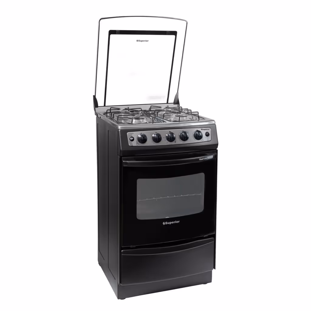 Estufa de piso Superior 4 Puestos Tapa de Vidrio con Horno Titanium GLP Negra